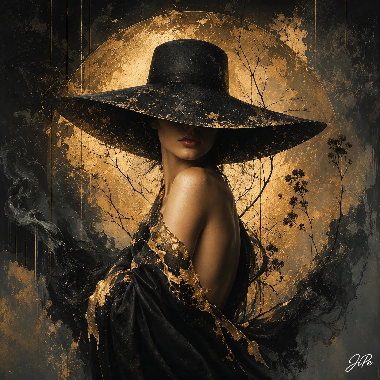 Oljemålning Dark Elegance in Golden Light av Jimmy Persson