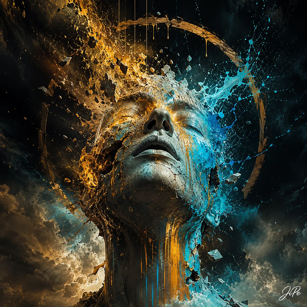 Oljemålning The Face Exploding into the Cosmos av Jimmy Persson