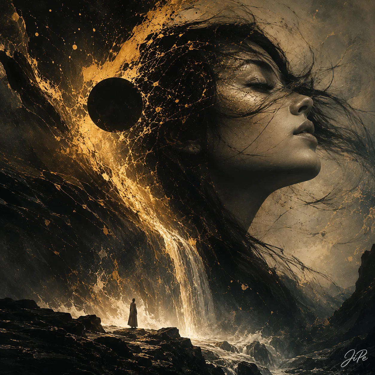 Oljemålning Colossal Figure in Golden Stormlight av Jimmy Persson