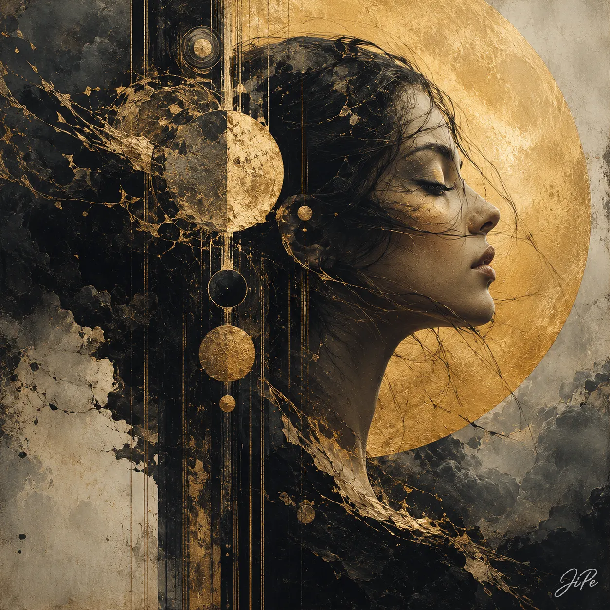 Oljemålning Ethereal Portrait of a Woman with a Golden Halo av Jimmy Persson