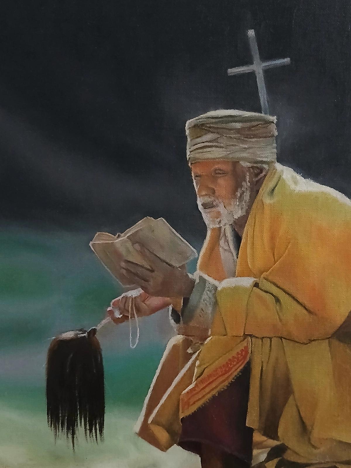 Oljemålning Reading Monk av David Asefaw