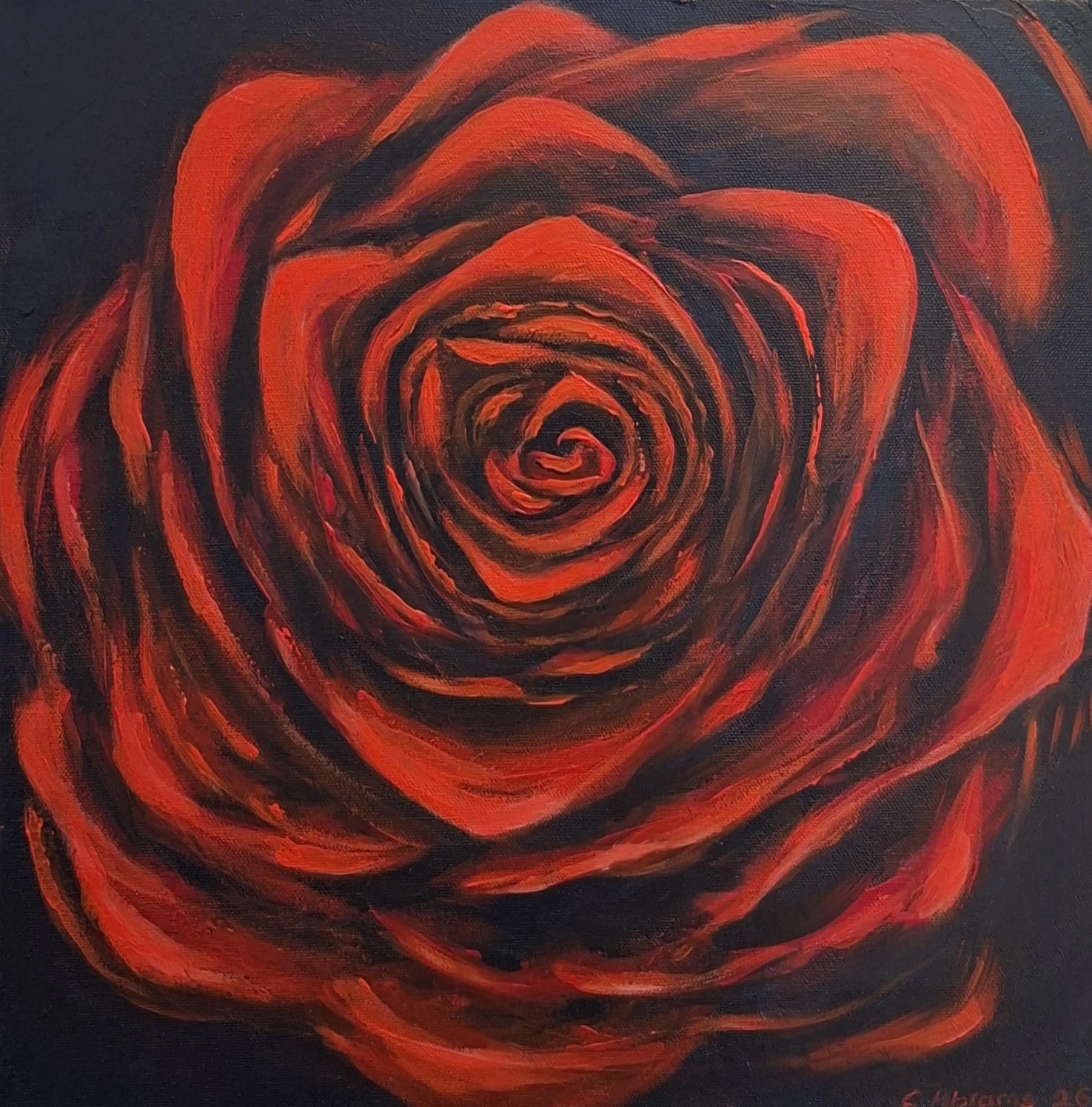 Akrylmålning Black Velvet Rose av Caroline Abrams