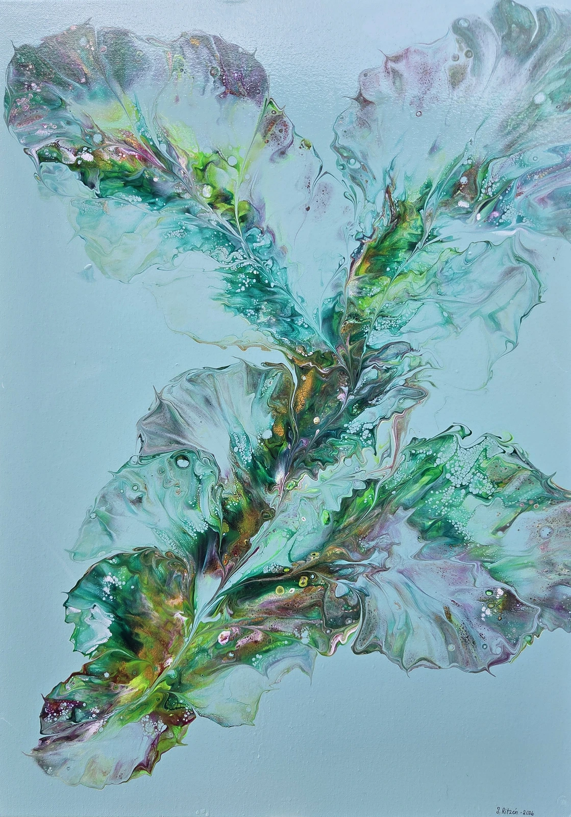 Akrylmålning Green Leaf av Jeanette Ritzén