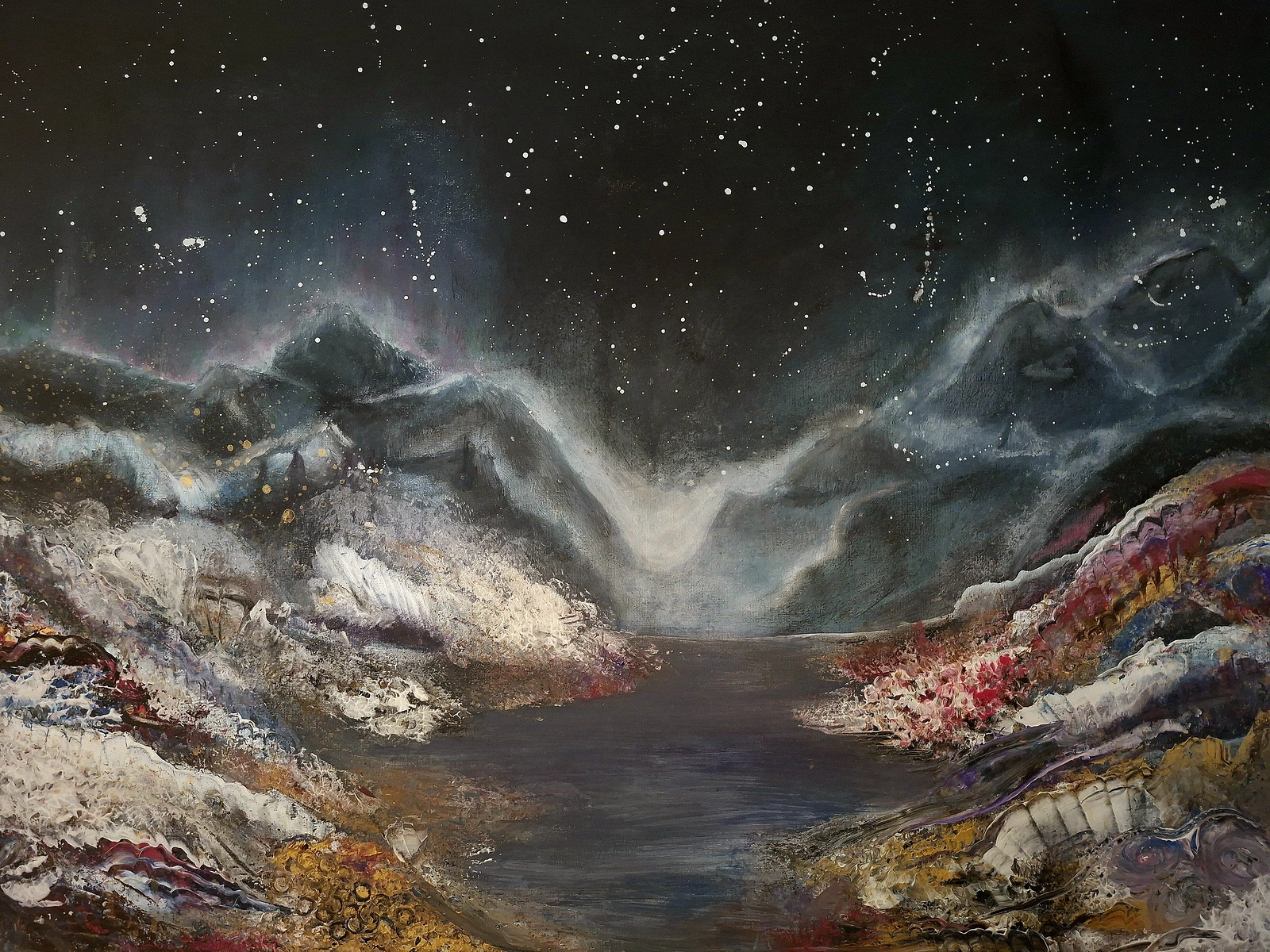 Akrylmålning Light over the mountains av Stephanie Blomqvist