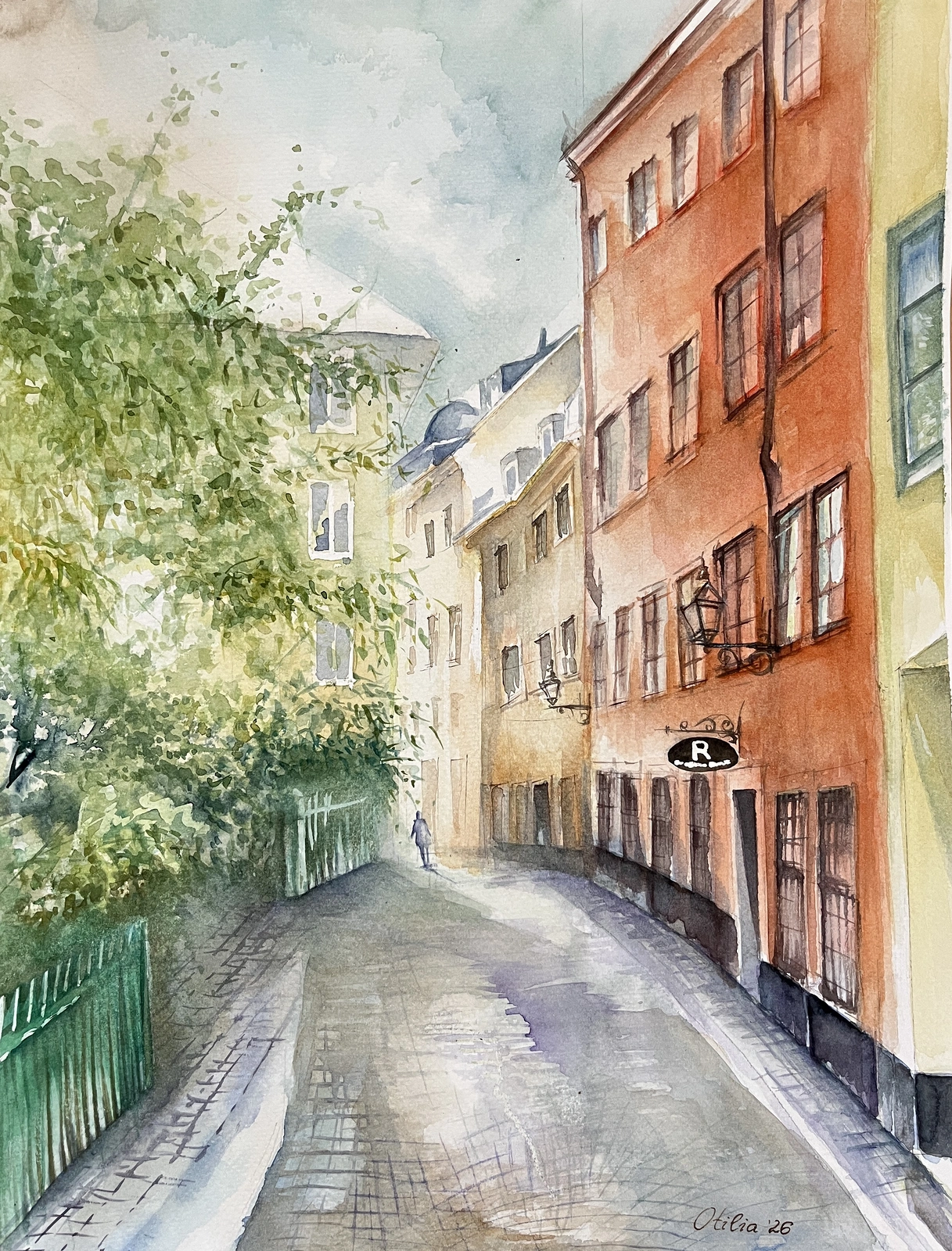 Akvarell Gamla Stan, Stockholm av Otilia Tarlapan