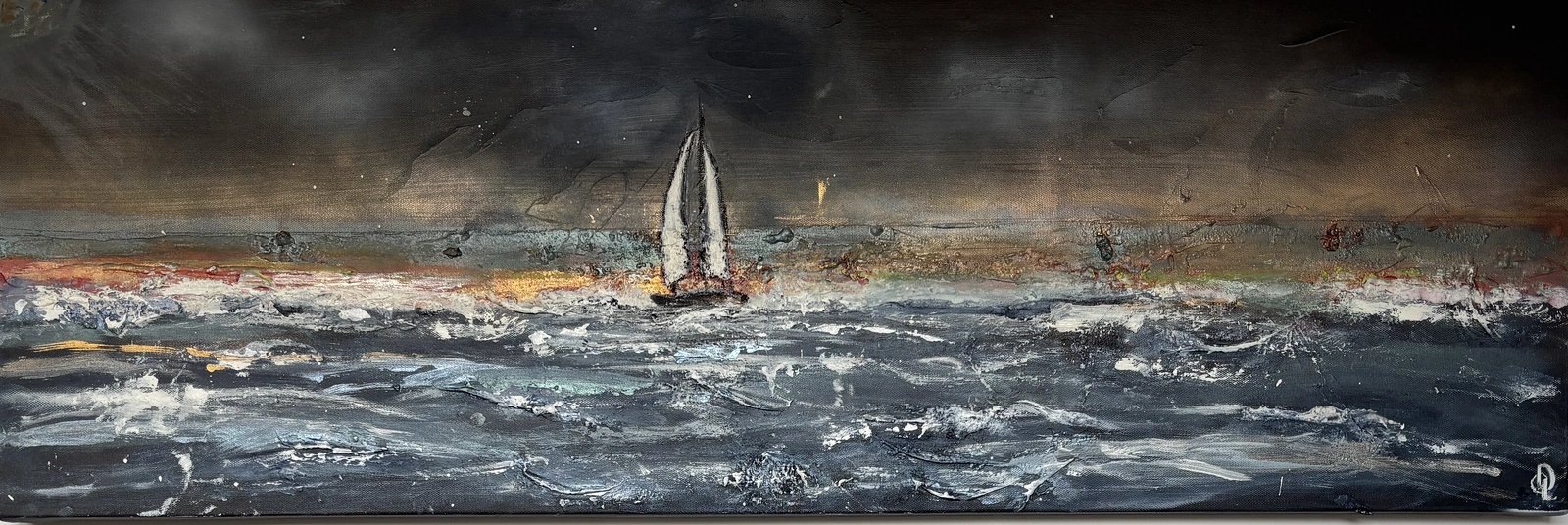 Oljemålning Into the storm Abstrakt landskap akrylmålning på duk av Donna Lee Johansson