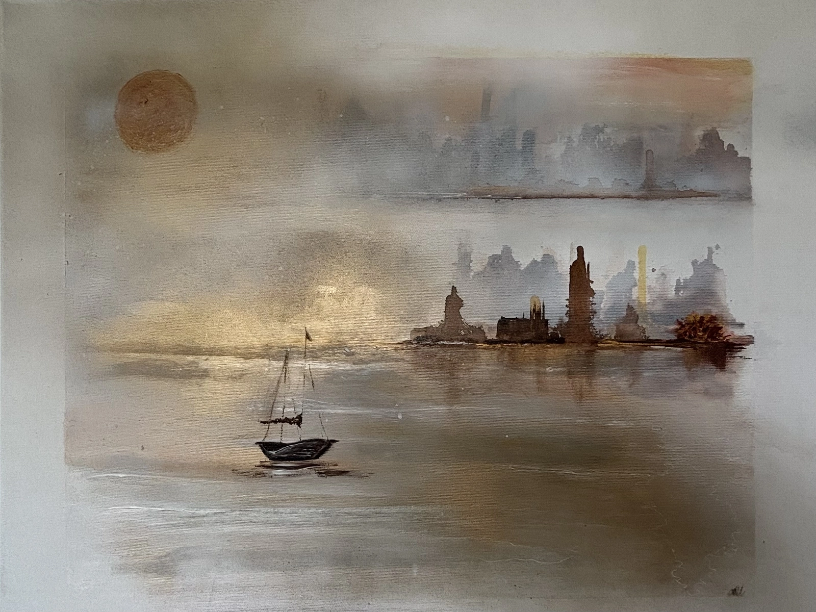 Akrylmålning City of quiet light av Donna Lee Johansson