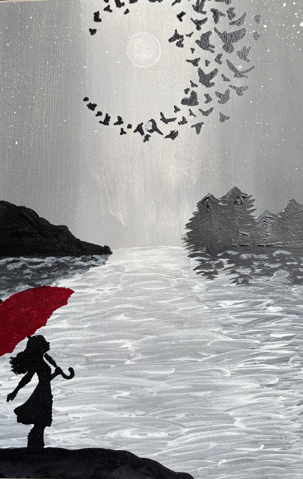 Akrylmålning Flickan vid havet av Ann-Christin (Acmpainting) Martinsson