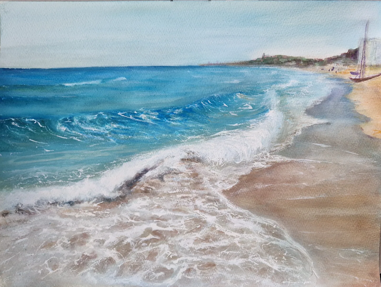Akvarell Torredembarra coast av Anna M. Puig Molina