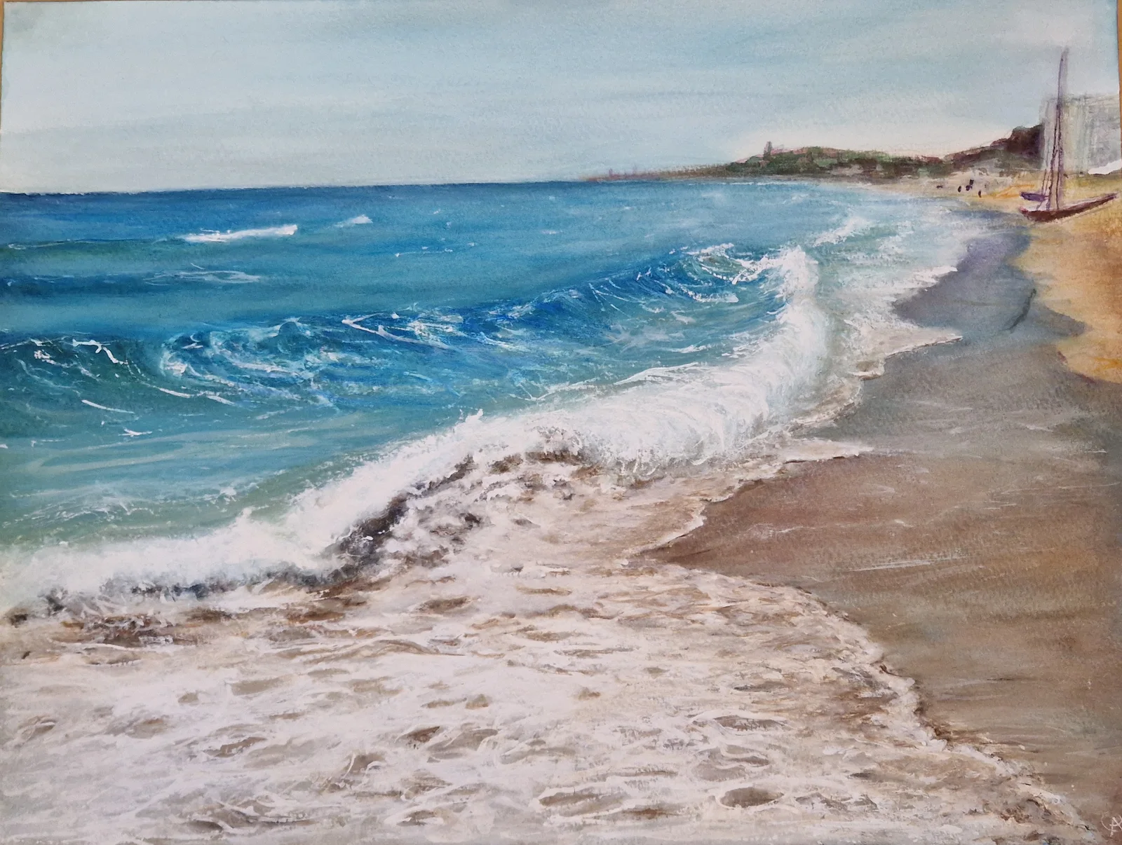 Akvarell Torredembarra coast av Anna M. Puig Molina