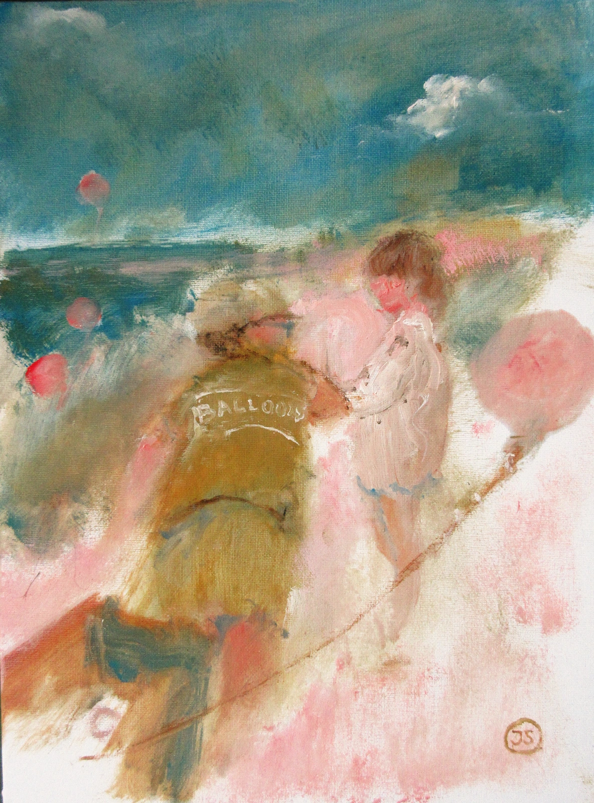 Oljemålning The mad balloon salesman av Jan Söderman
