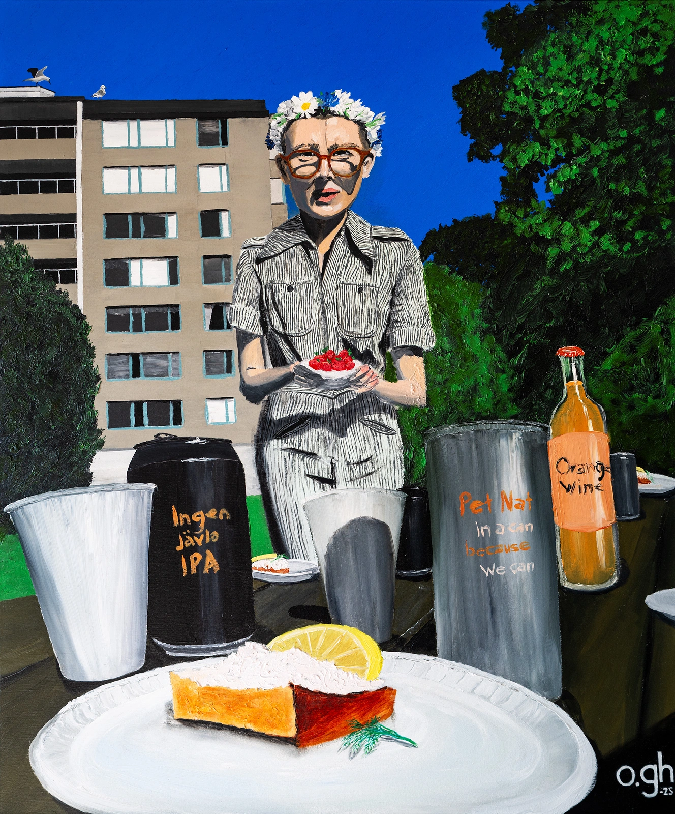Oljemålning Midsommarafton i Tengdahlsparken av Oskar Gyllenhammar