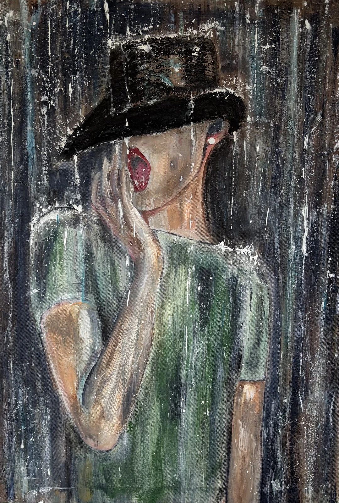 Akrylmålning Taste the rain  Abstrakt  porträtt akrylmålning på duk av Donna Lee Johansson