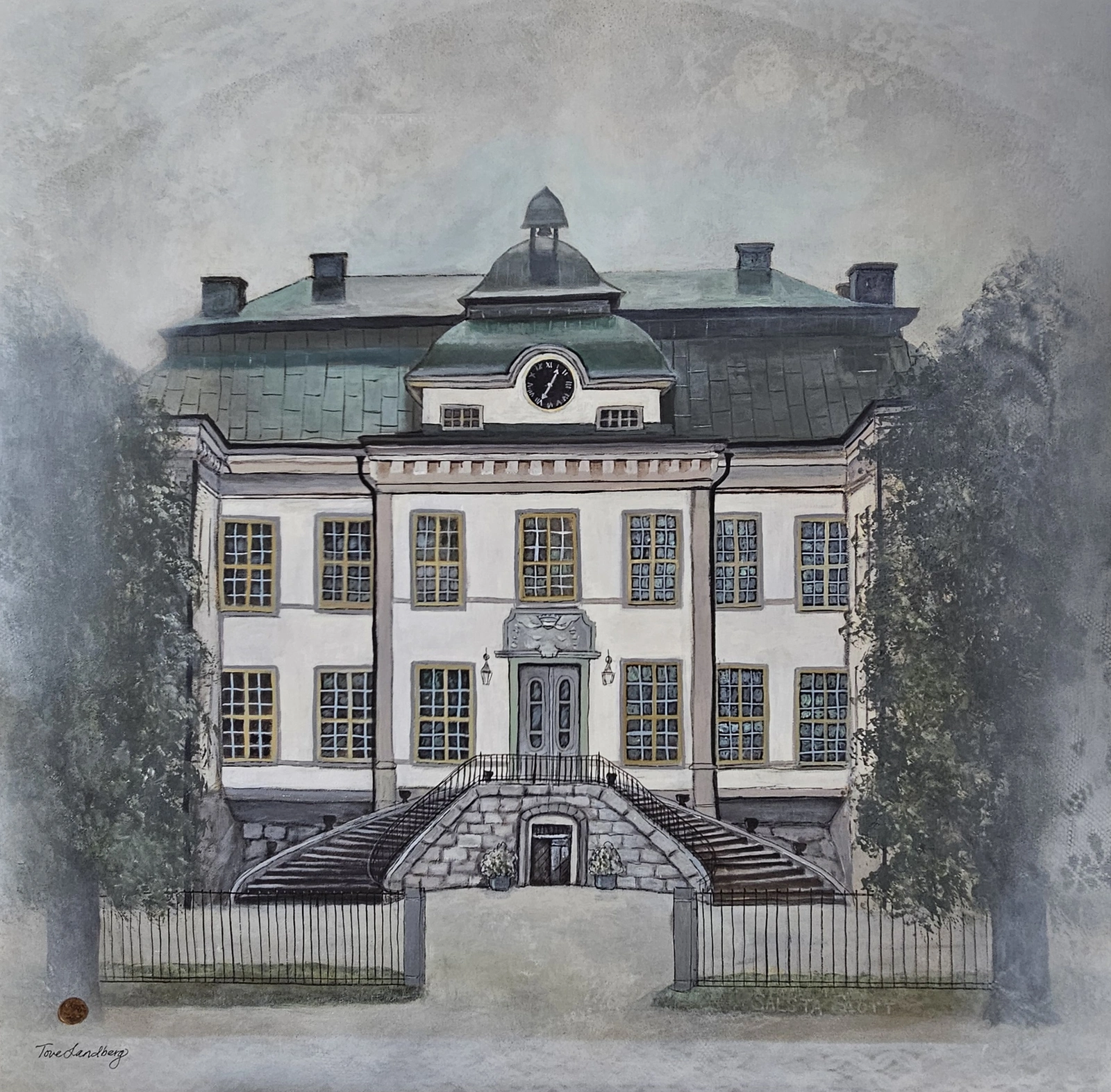 Akrylmålning Salsta slott av Tove Landberg