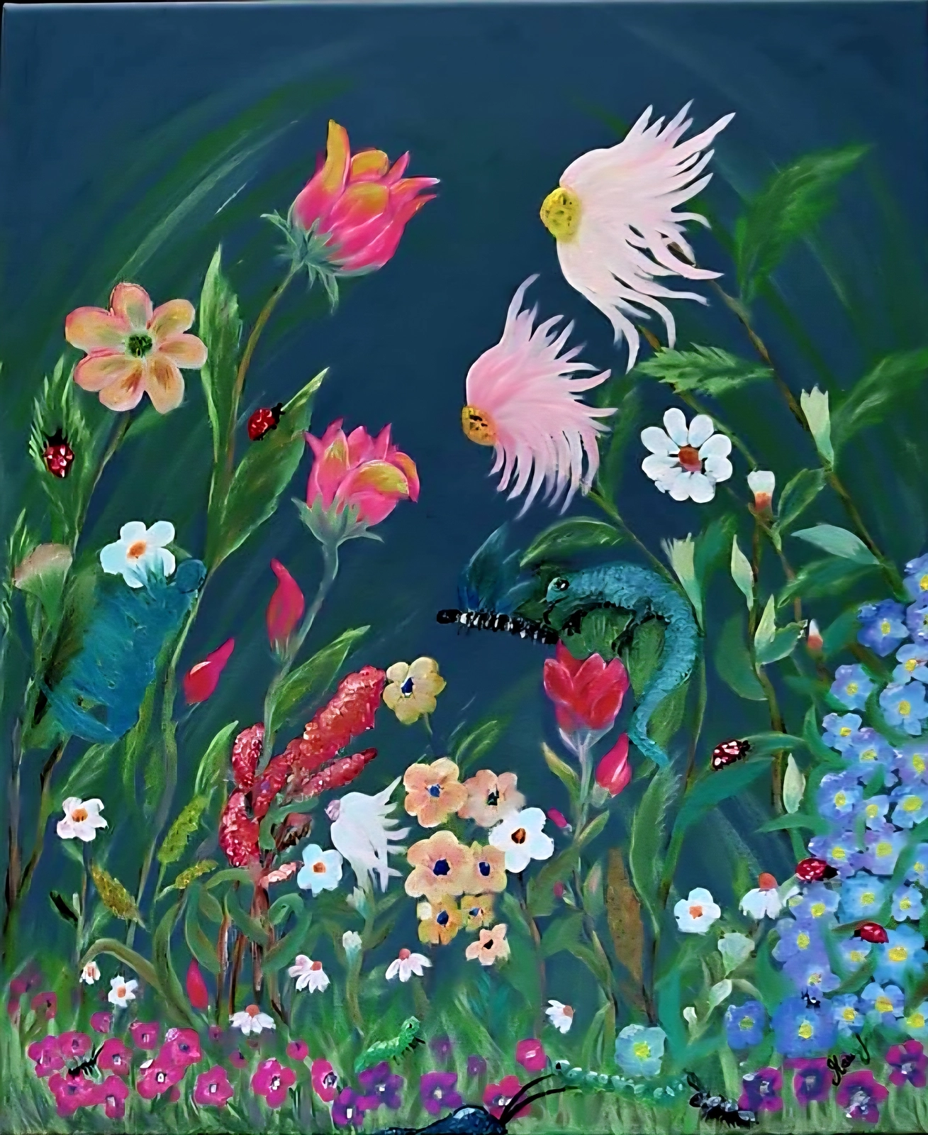 Oljemålning Blomsterängen av Maria Borgring ( Fd Lindberg)