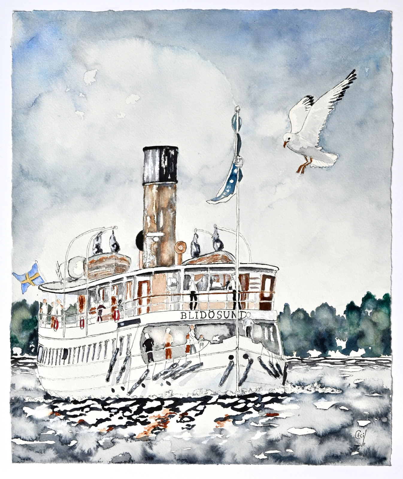 Akvarell Kvällstur, Blidösund av Cécile Hansson