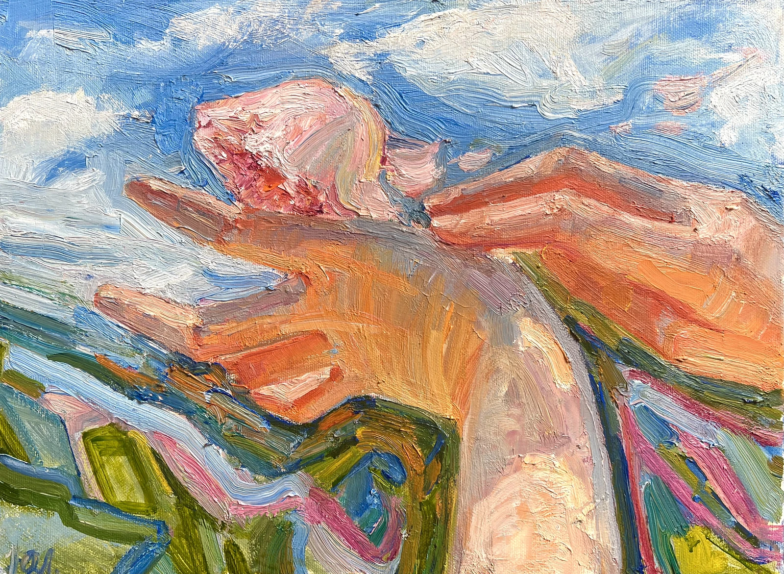 Oljemålning Rosa ros och himmel av Yuliia Levytska