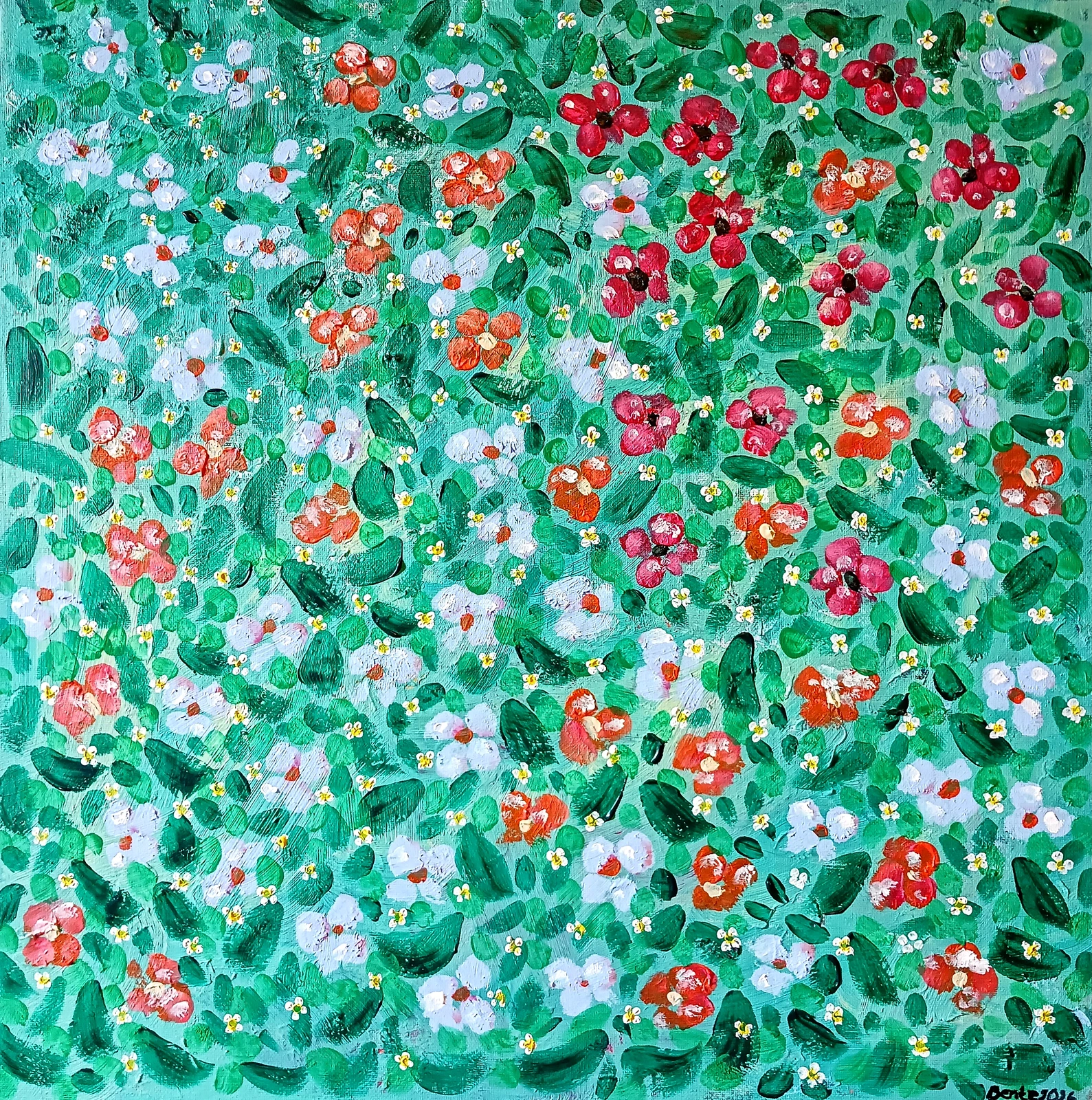Akrylmålning Små blommor av Bente Mellquist Danielson