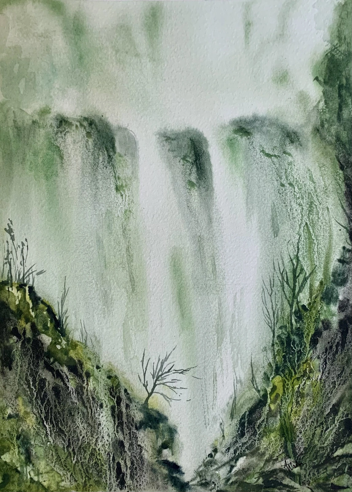 Akvarell The waterfall av Annelie Wadin