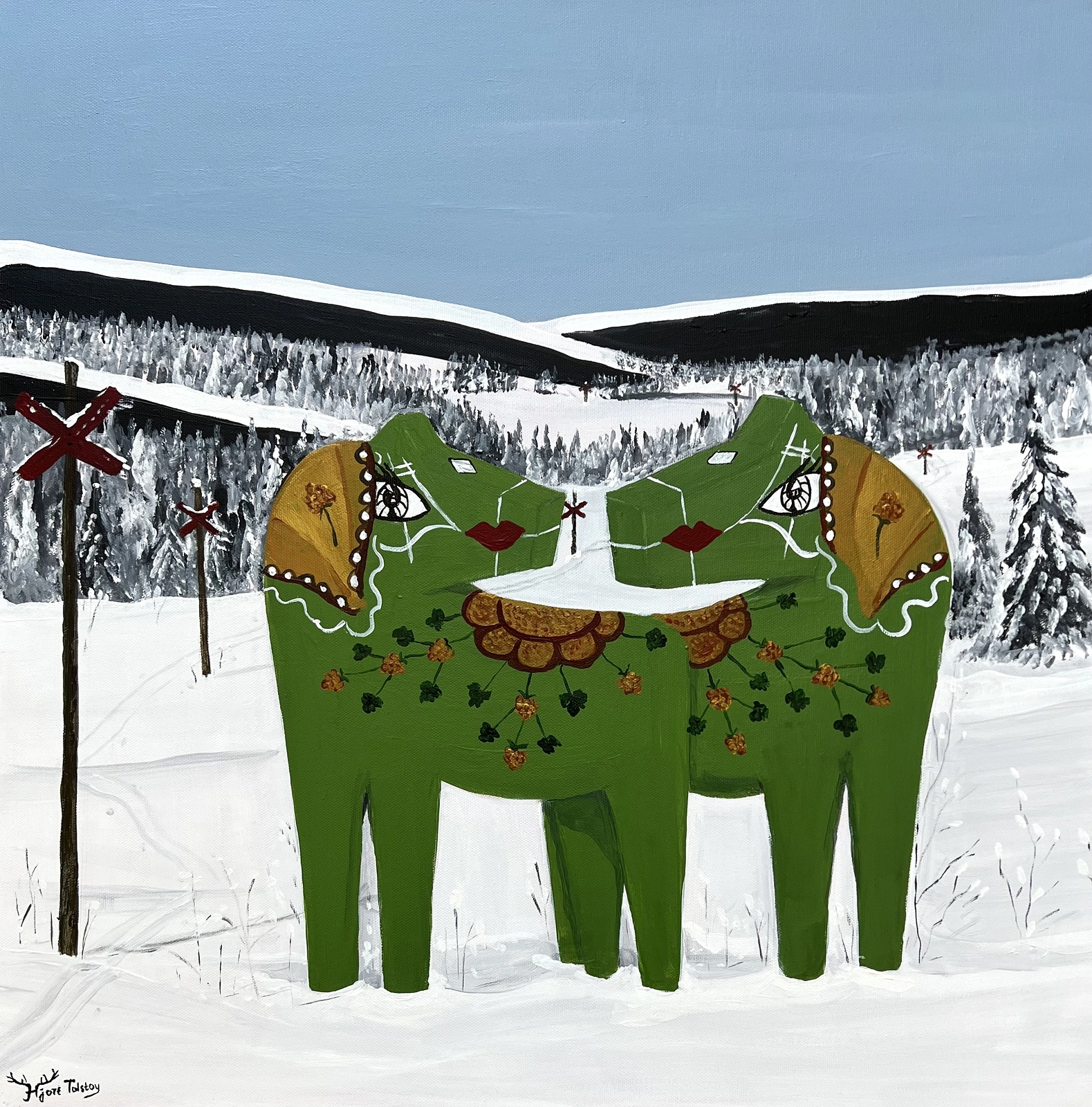 Akrylmålning Sälenvinter av Catarina Hjort Tolstoy