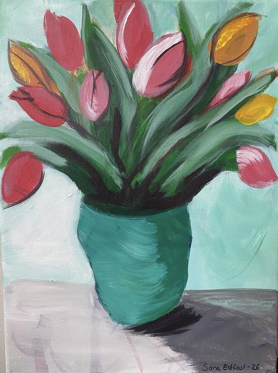 Akrylmålning Blommor av hopp av Sara Edfast