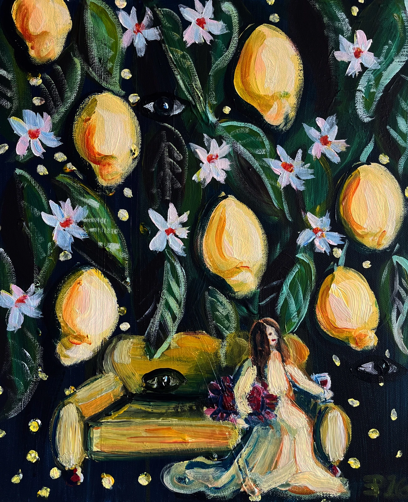 Akrylmålning Lemon night star av Elisa Pålsson