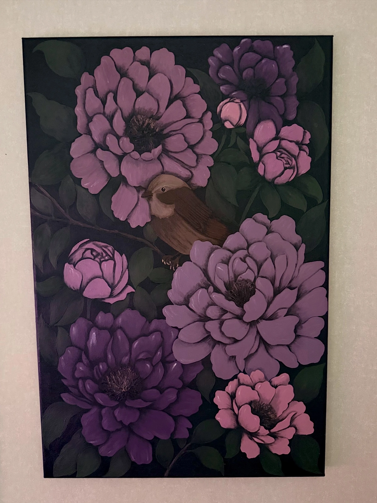 Akrylmålning Purple Birdie av Felicia