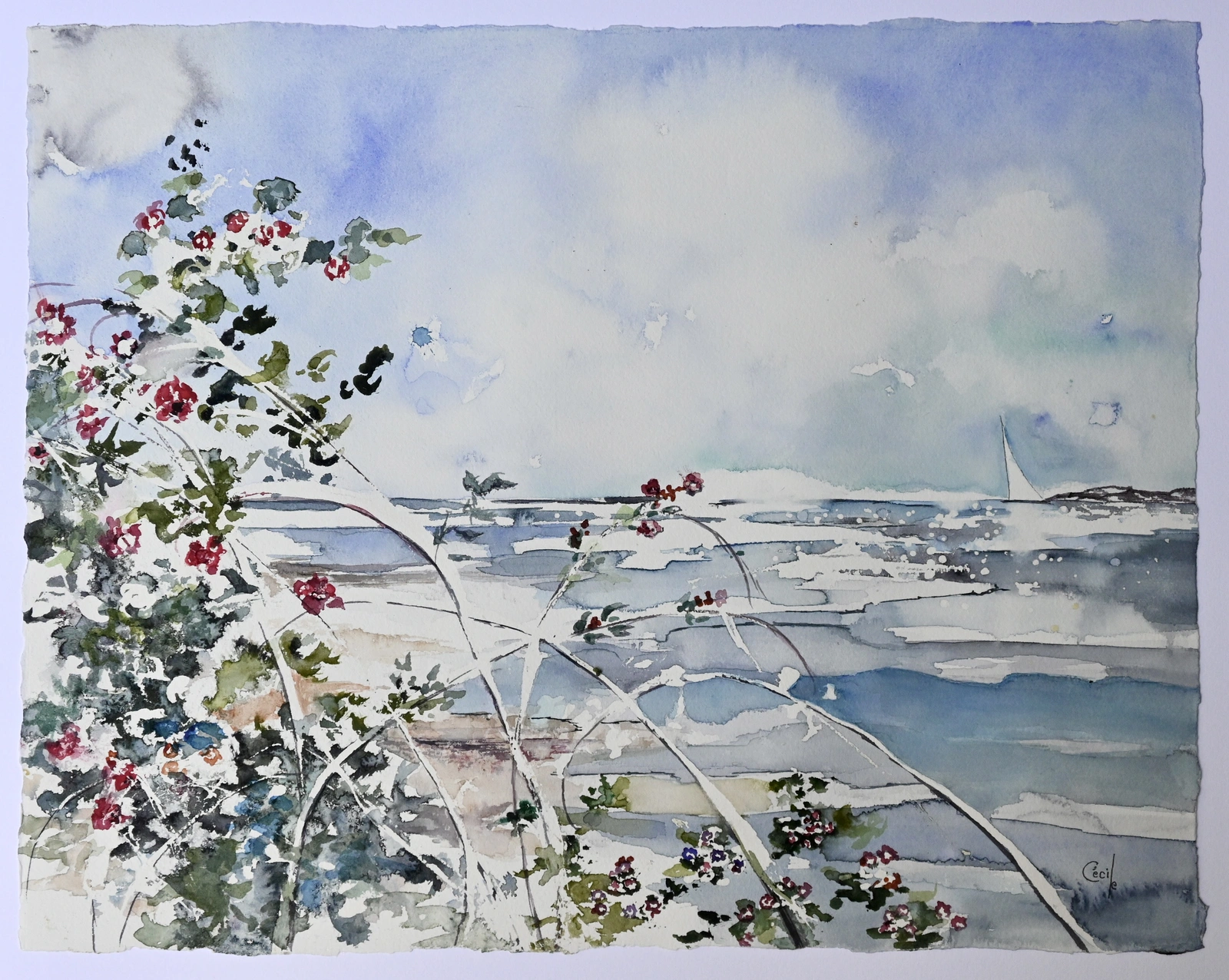 Akvarell Blomsterhav av Cécile Hansson