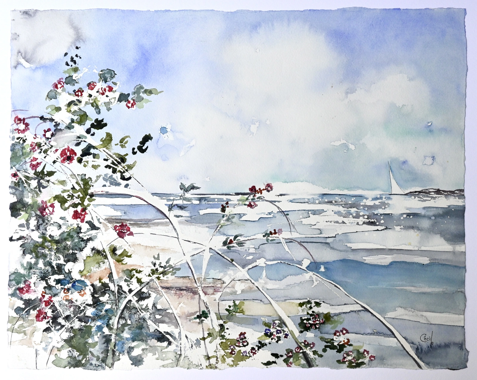 Akvarell Blomsterhav av Cécile Hansson