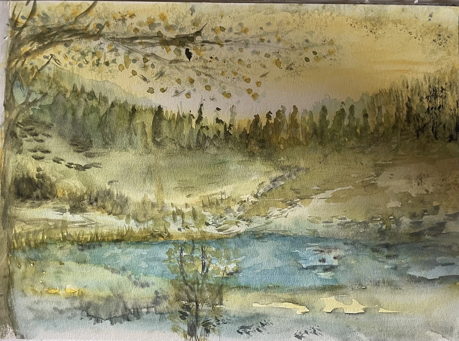 Akvarell Fjällsjön av Charlotta Floberg