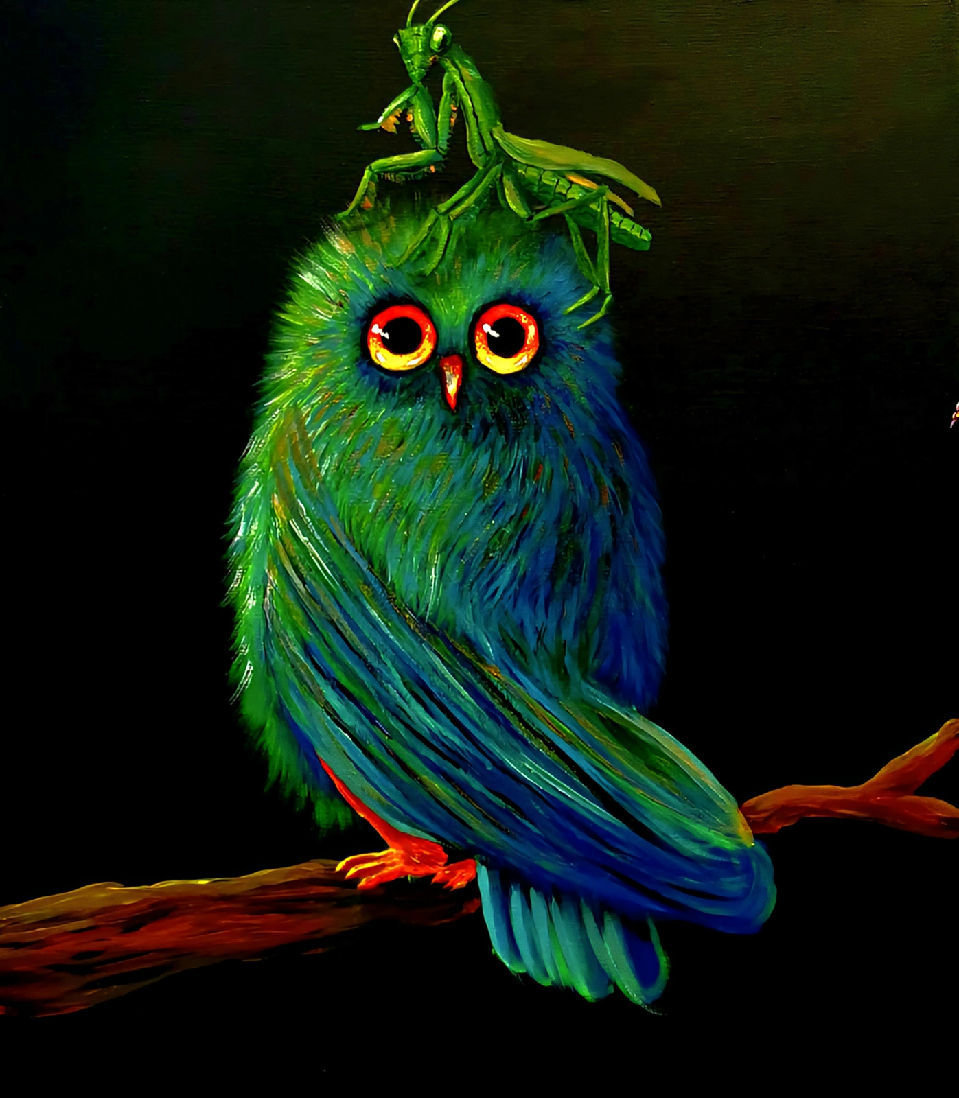 Akrylmålning The owl and The grasshopper av Maria Borgring ( Fd Lindberg)