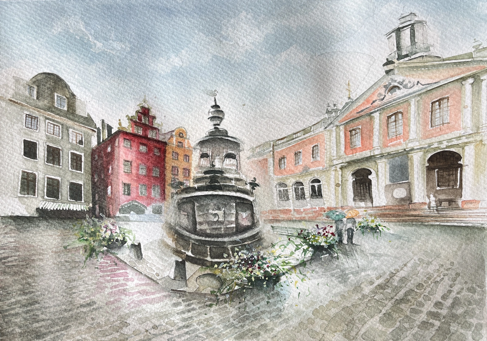 Akvarell Stortorget, Stockholm av Otilia Tarlapan
