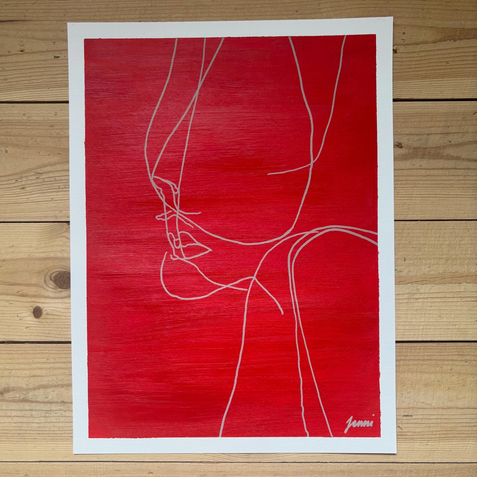 Akrylmålning Between lines (The Red Edition) av Jenni Borg