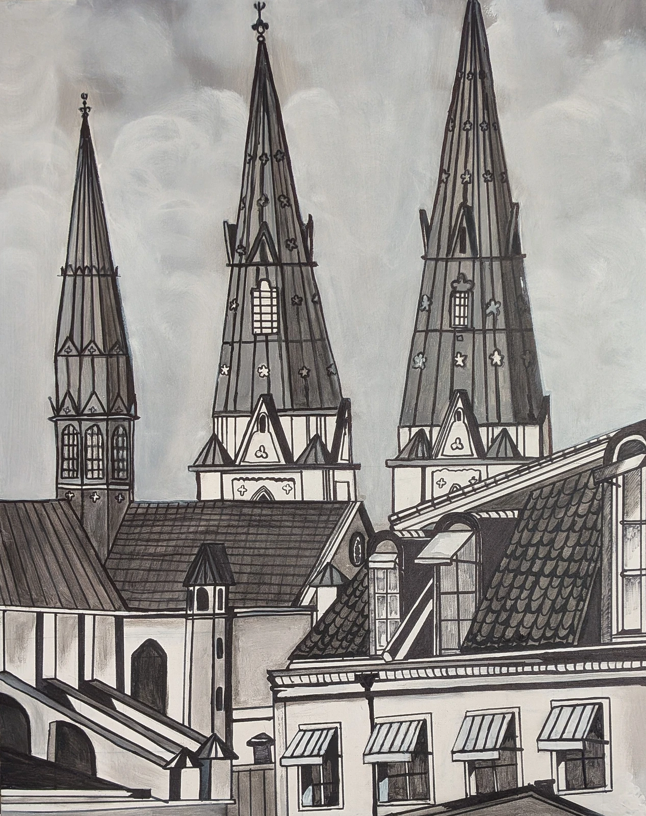 Akrylmålning Uppsala domkyrka. av Maria Joneby