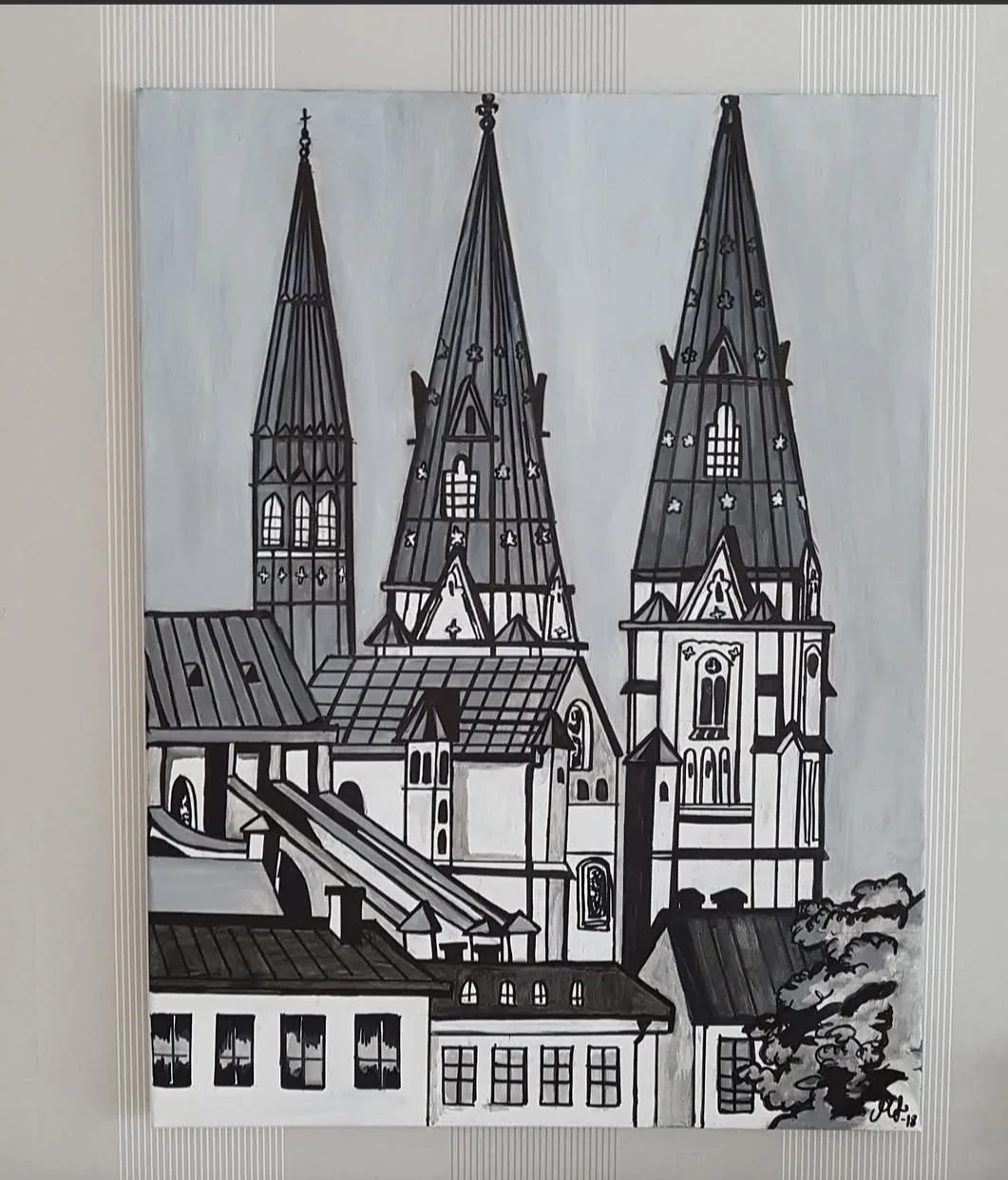 Akrylmålning Uppsala domkyrka. av Maria Joneby