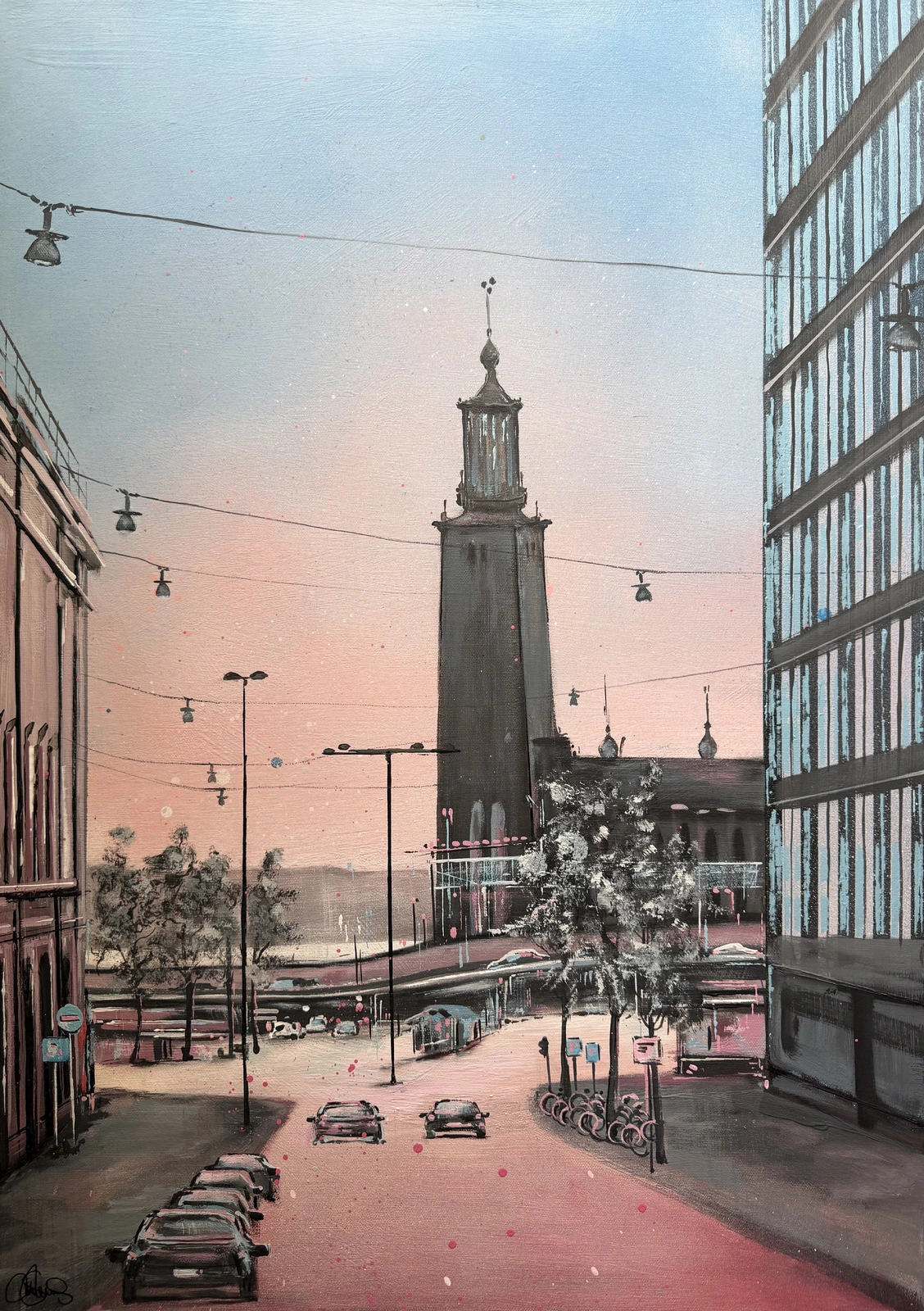 Akrylmålning Stadshuset no.7 av Matilda Skoglund
