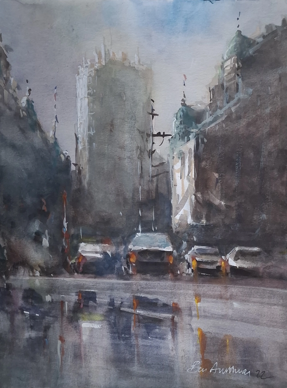 Akvarell November in Paris av Ben Ammar