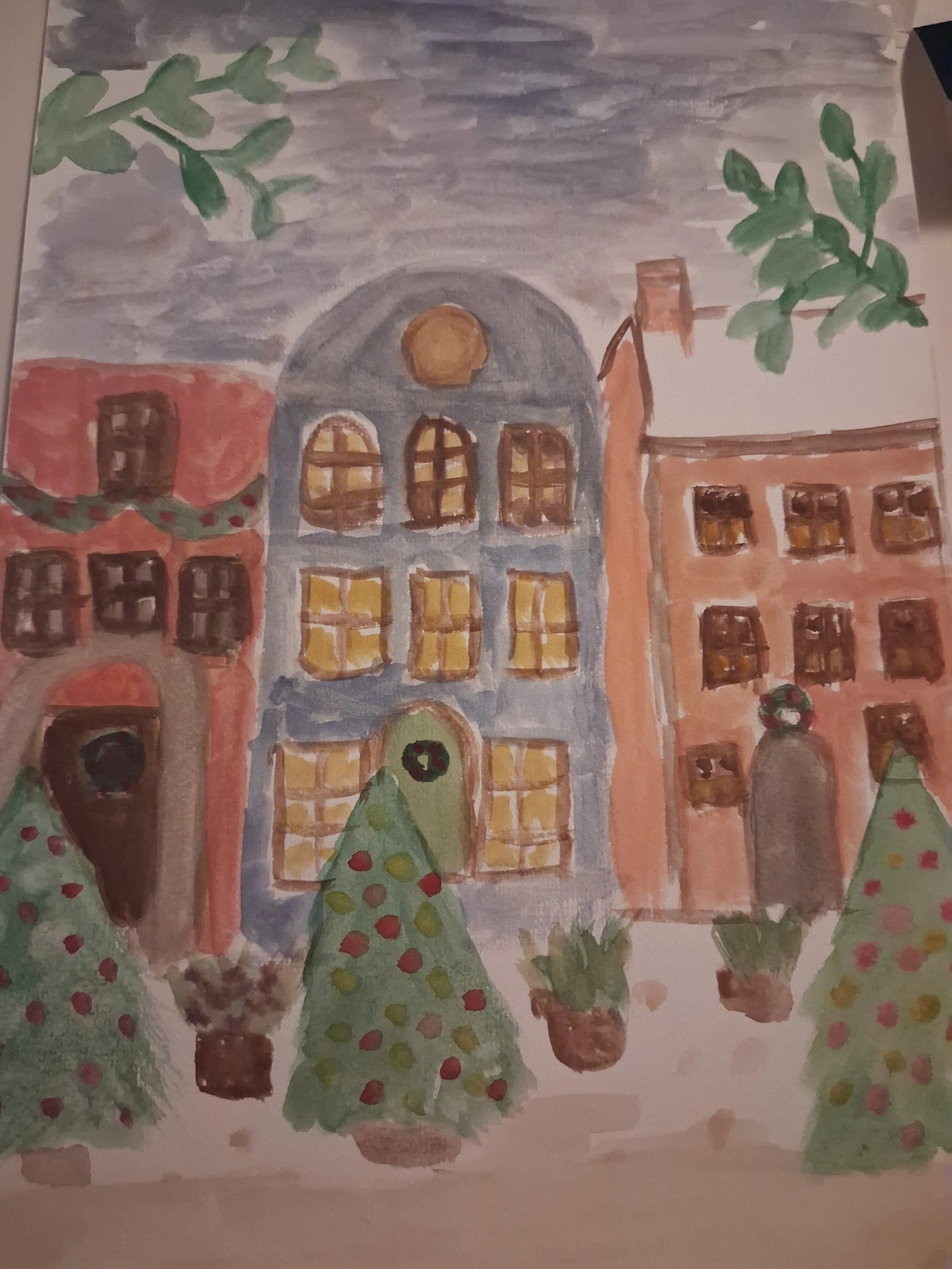 Akvarell Christmas town/ village av Katja Tuovila