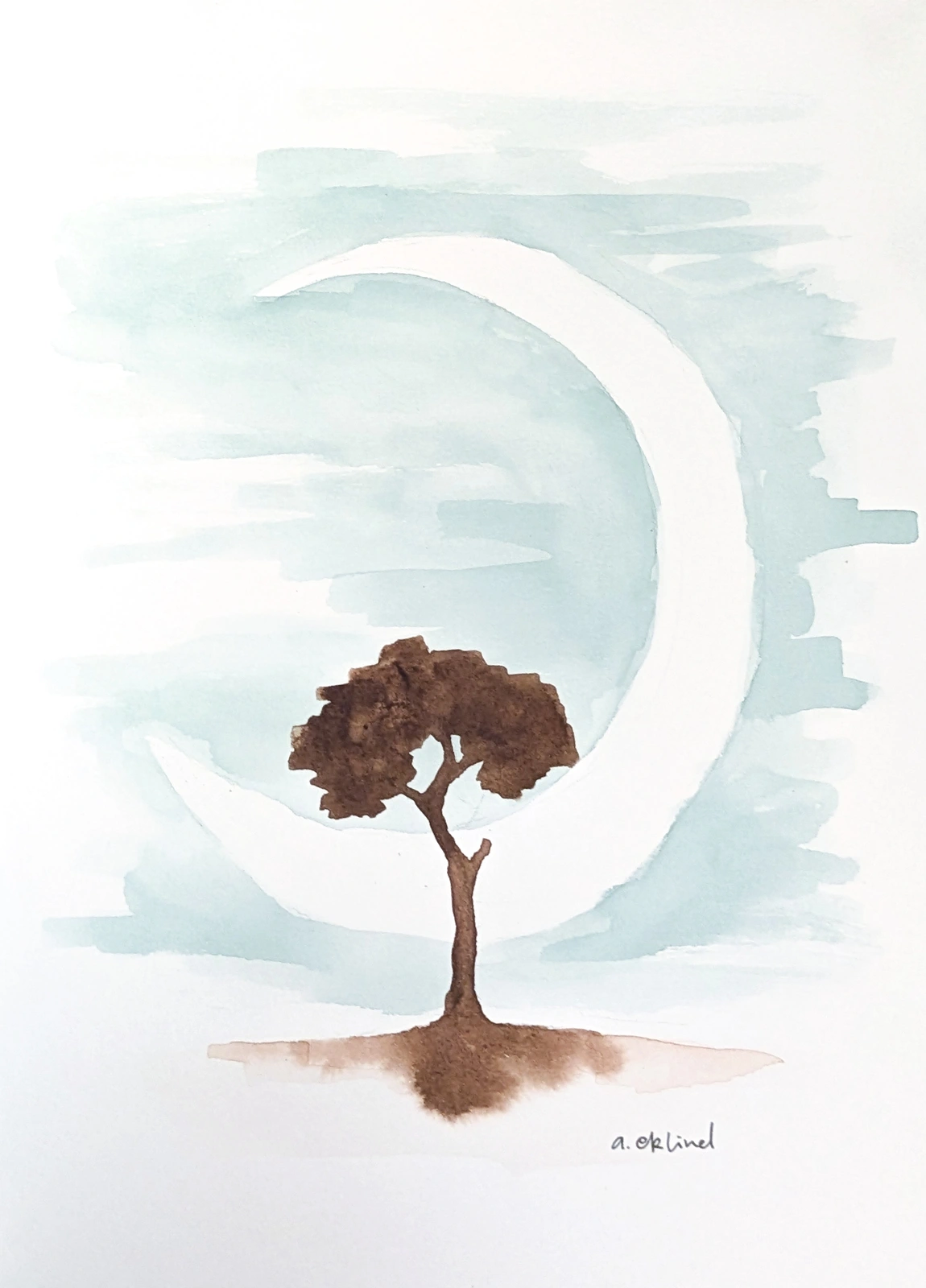 Akvarell Moon and Tree av Annika Eklind