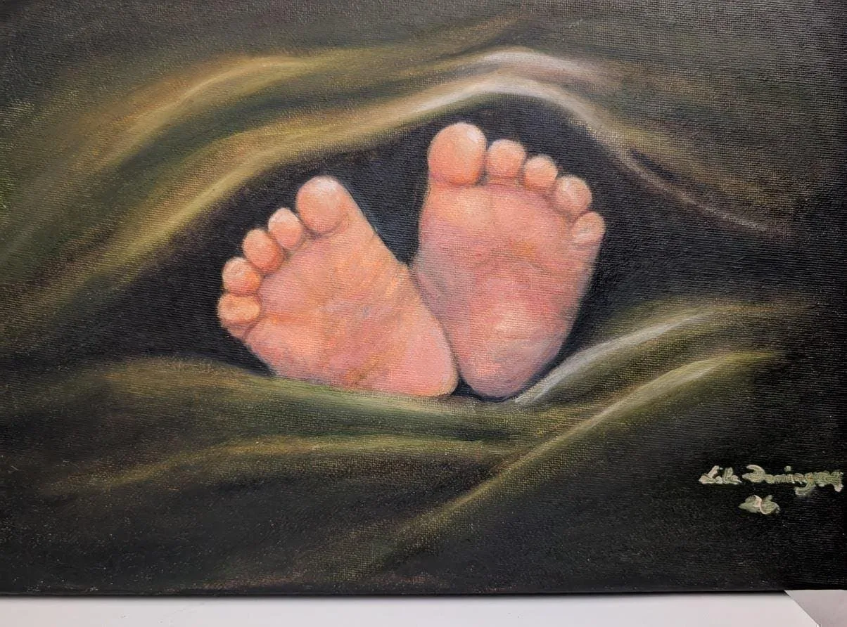 Oljemålning Baby Feet av Lola Amethyst