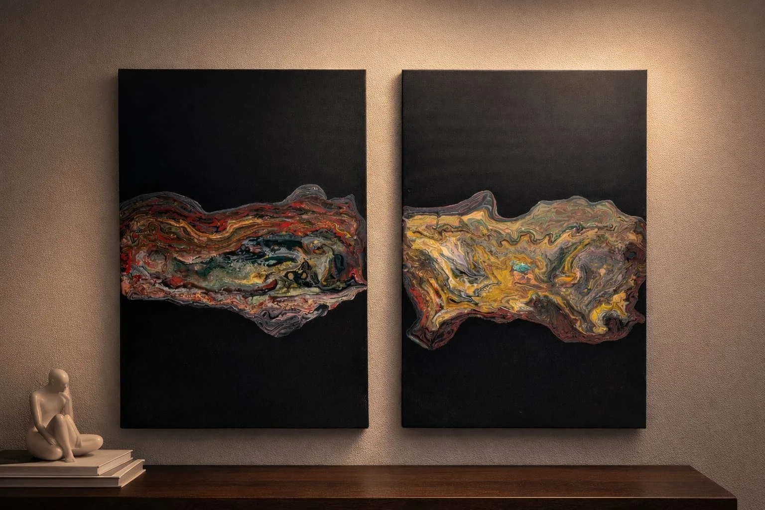 Akrylmålning Levande Geologi I & II av Lola Amethyst