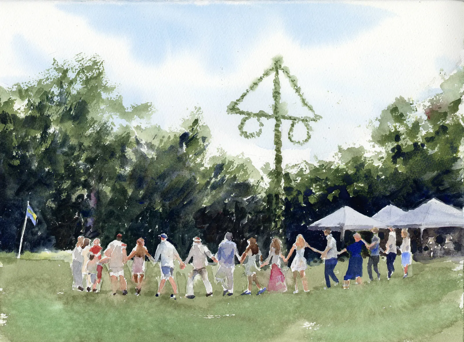 Akvarell Midsommardans av Bea Carlsson
