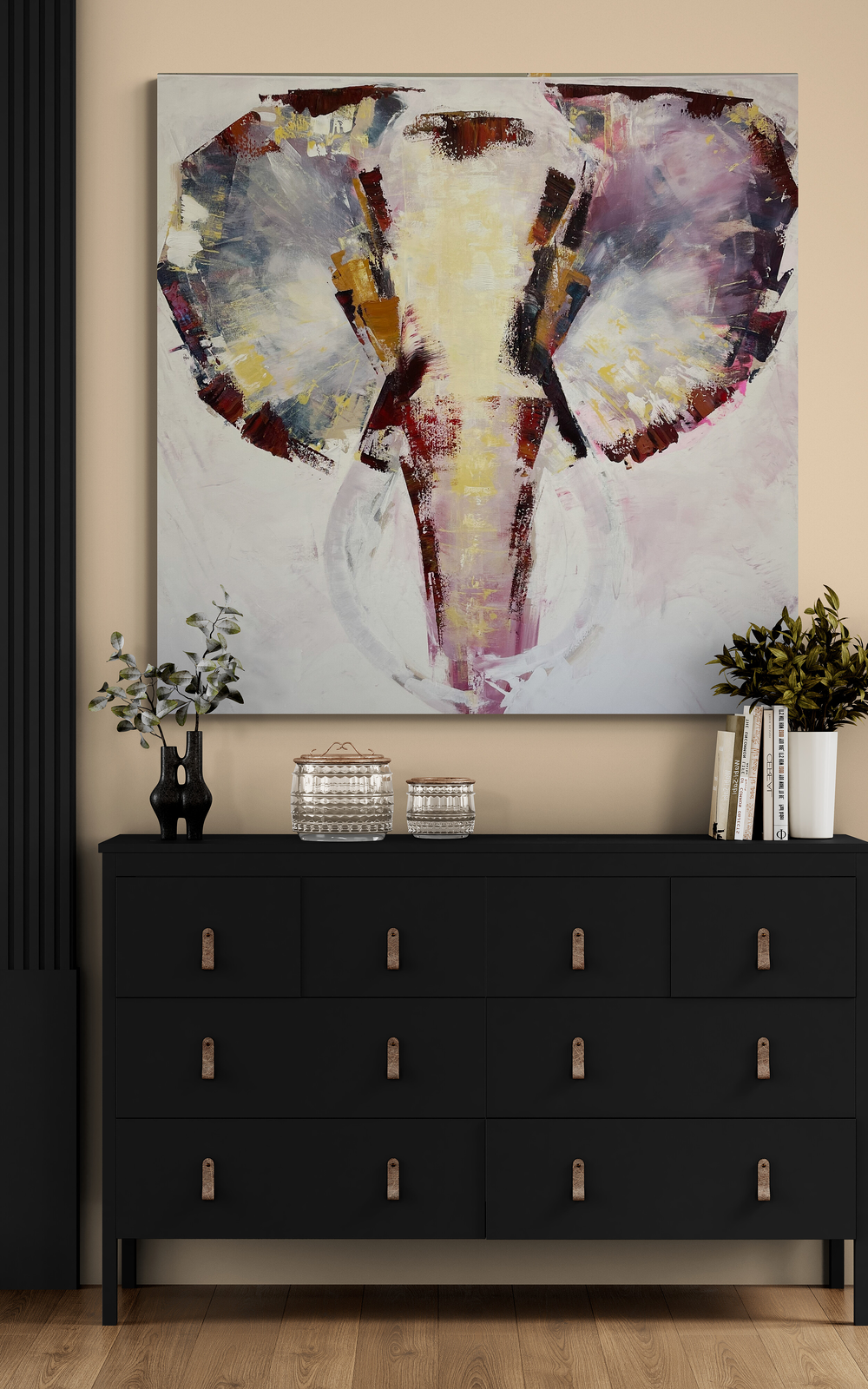 Akrylmålning Elefant. "Savannah Sun" av Ulrike Nordquist