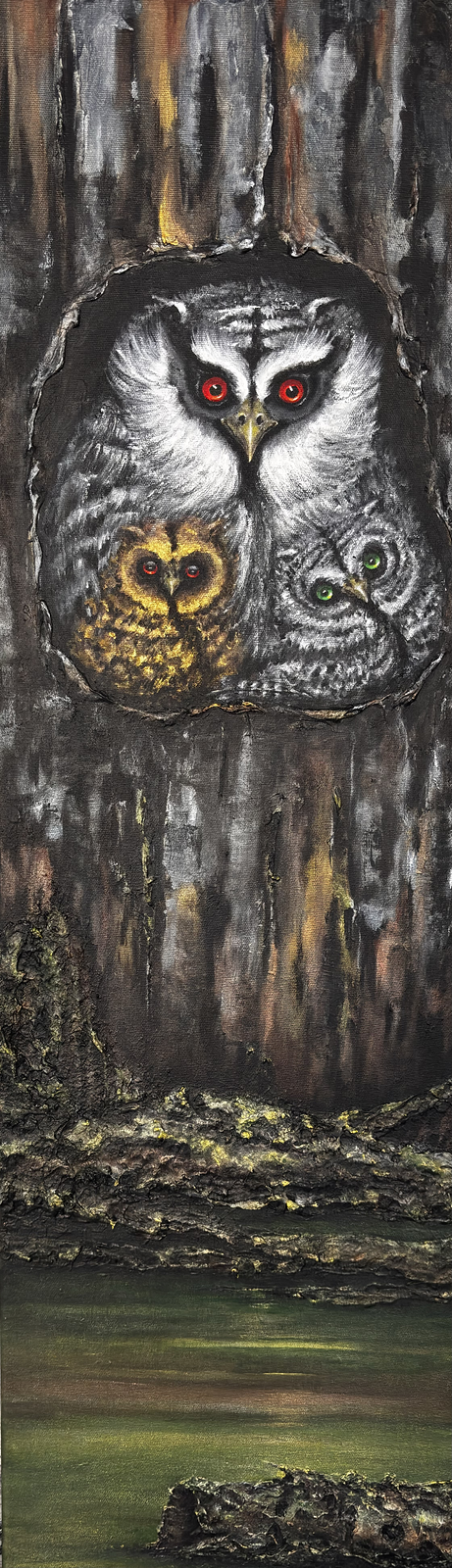 Akrylmålning The Owl family av Anne E Svensson