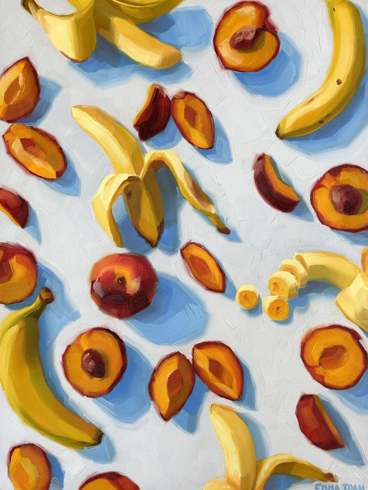 Oljemålning Bananas & Peaches av Emma Joan