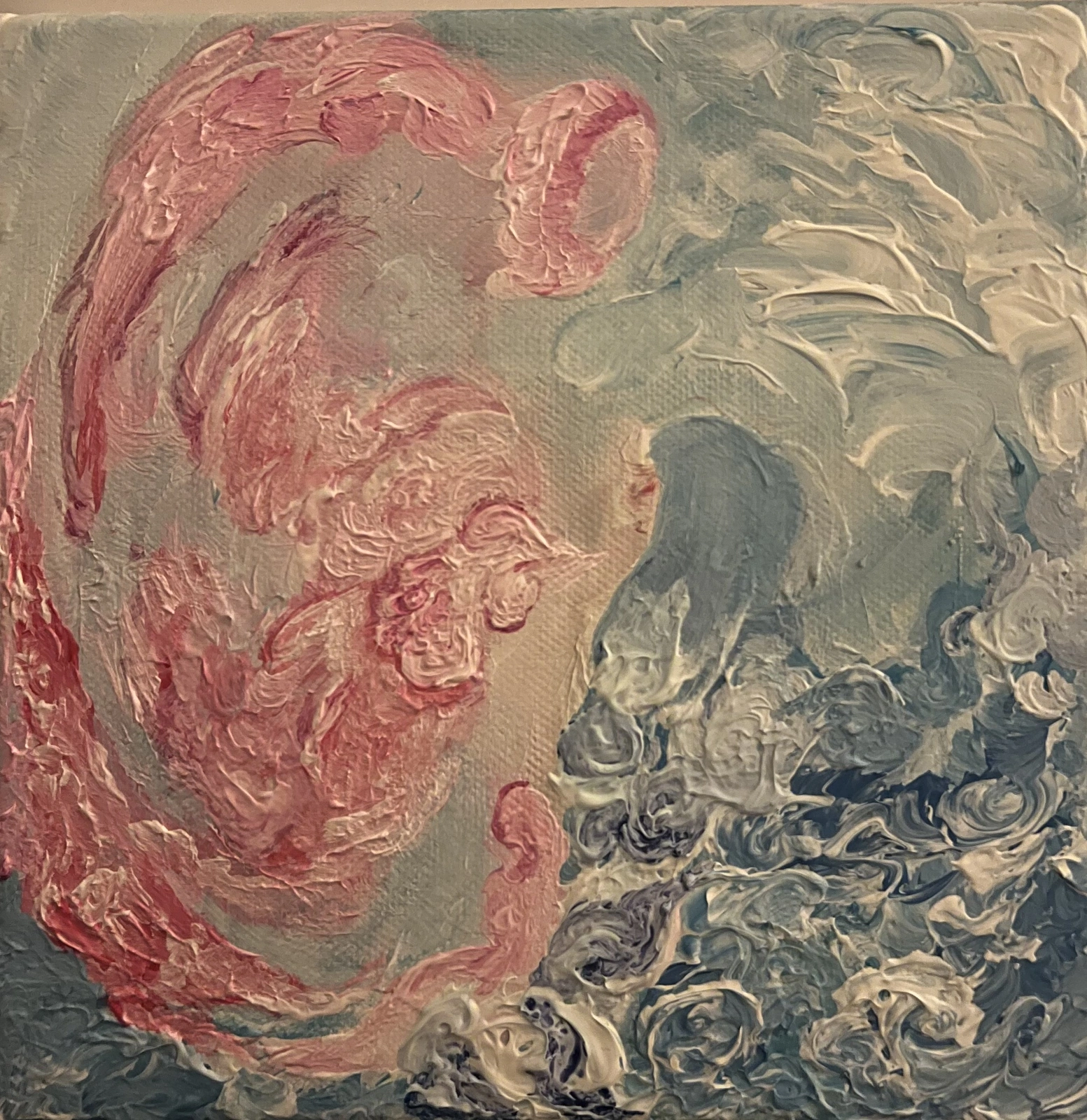 Akrylmålning Girl bird wind wave av Mirja Josefine