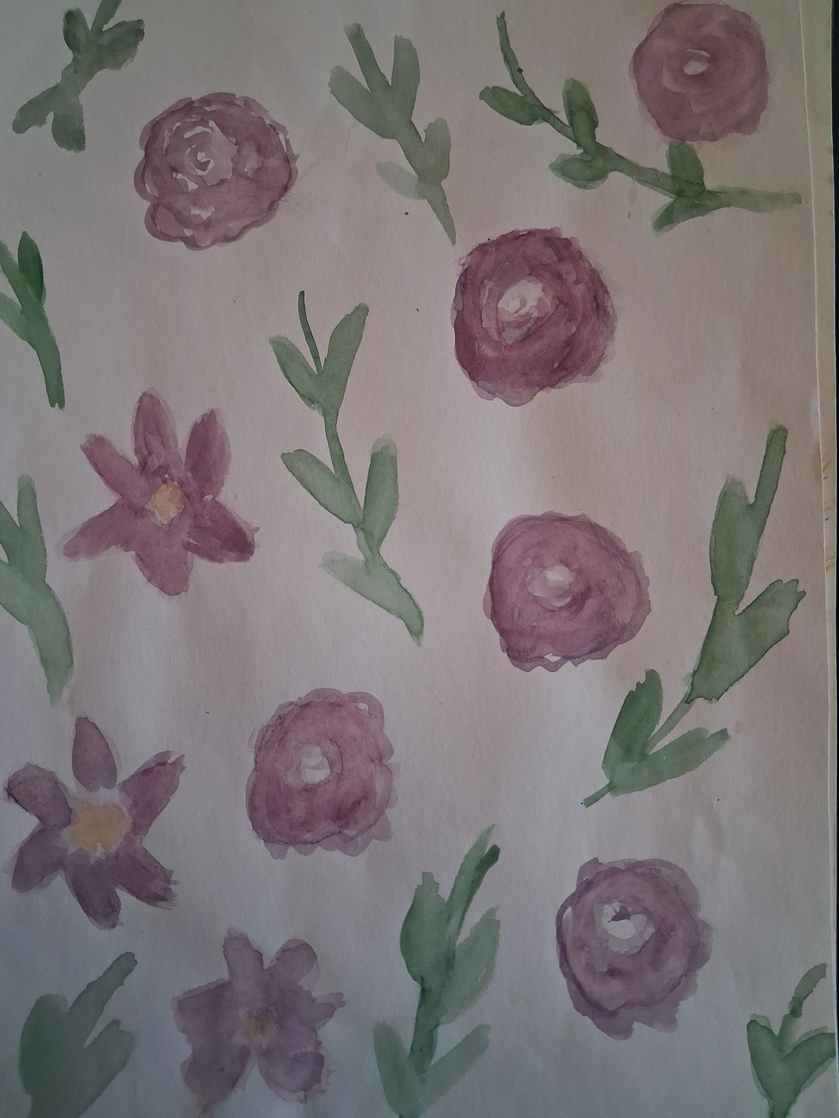 Akvarell Purple roses and cosmos av Katja Tuovila
