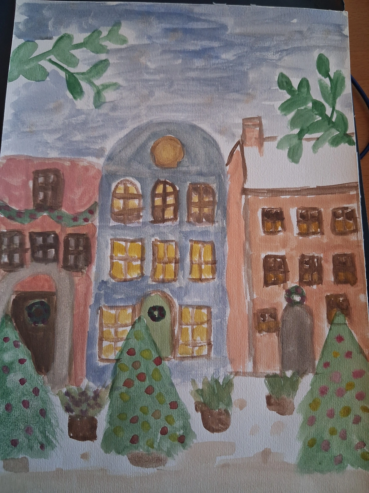 Akvarell Christmas town/ village av Katja Tuovila
