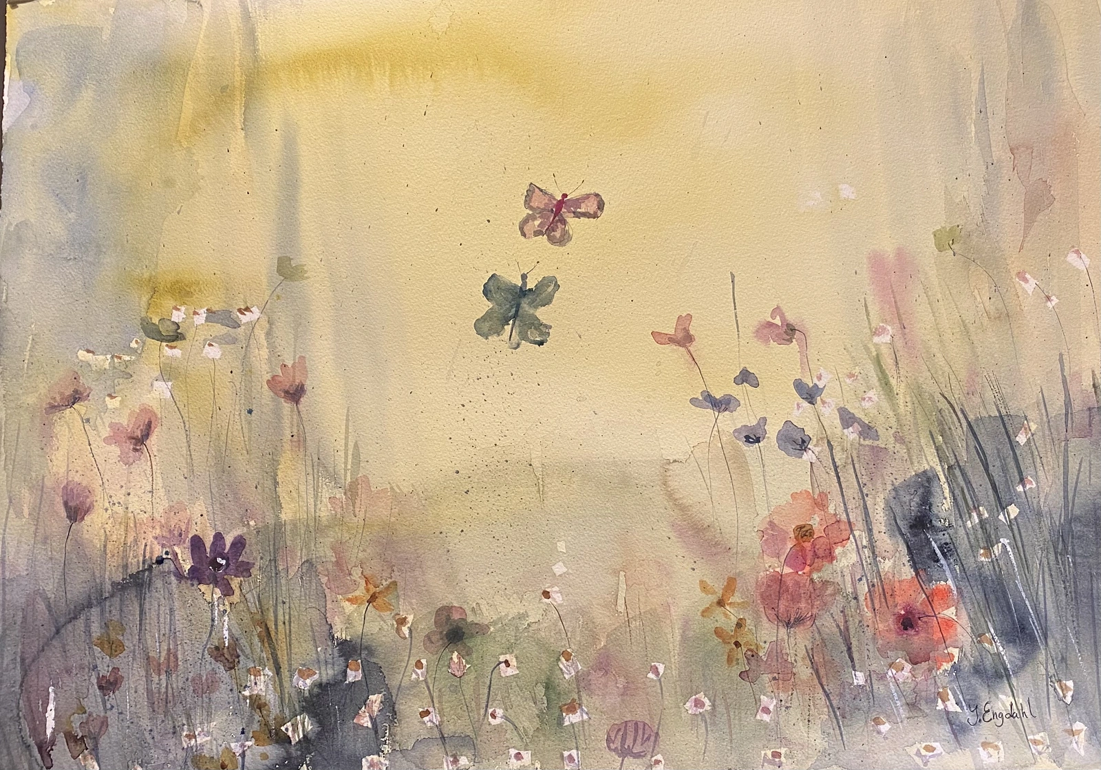 Akvarell Feel free (and fly together) av Jenny Engdahl