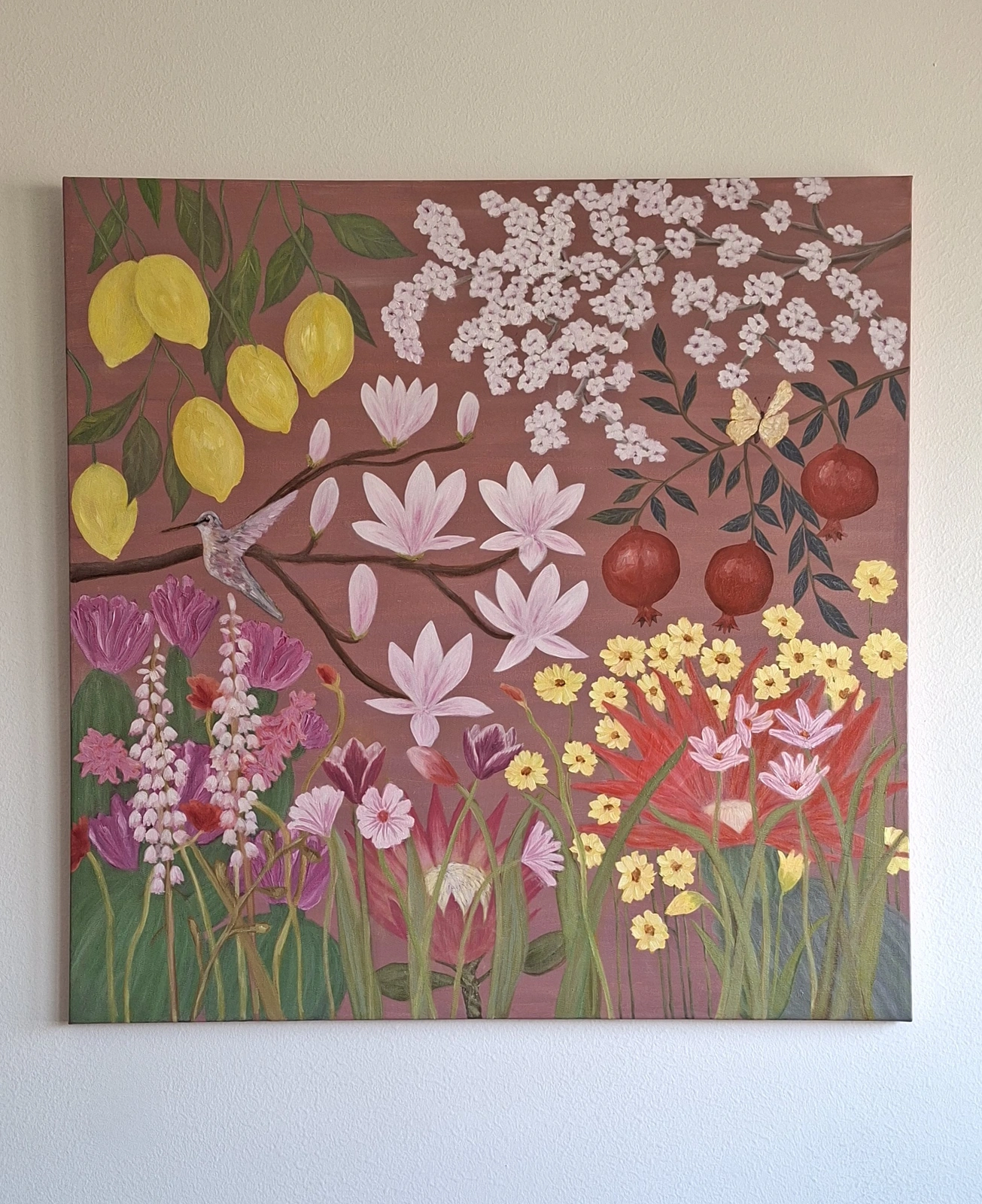 Oljemålning Blooming desert av Eila Fredriksson